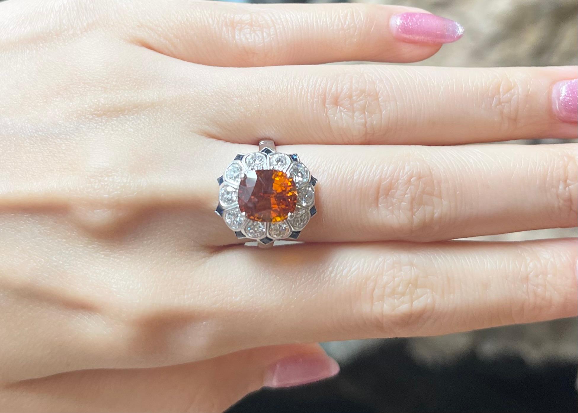 Art Deco Yellow Sapphire with Blue Sapphire and Diamond Ring set in 18K white Gold Set For Sale