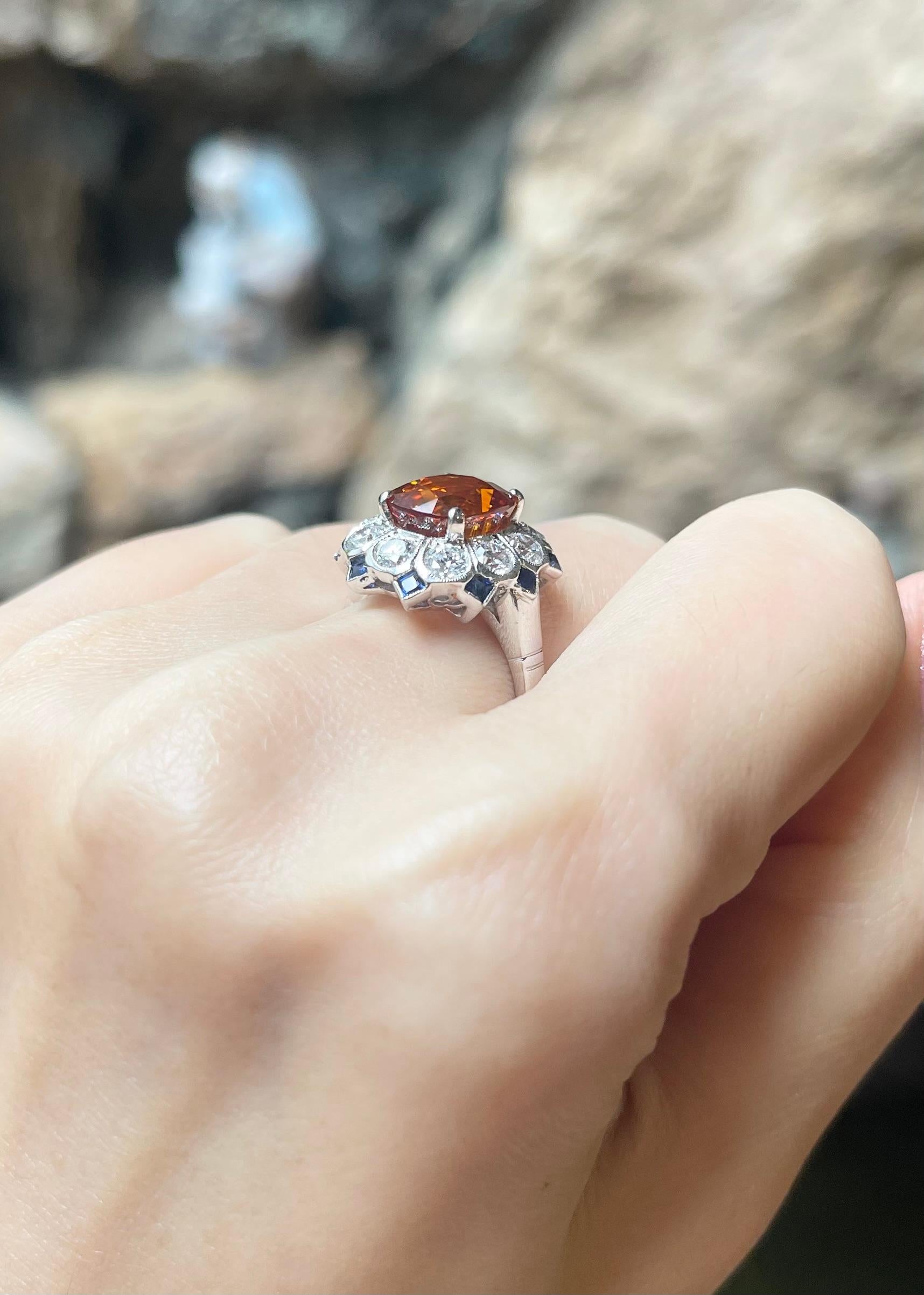 Women's Yellow Sapphire with Blue Sapphire and Diamond Ring set in 18K white Gold Set For Sale