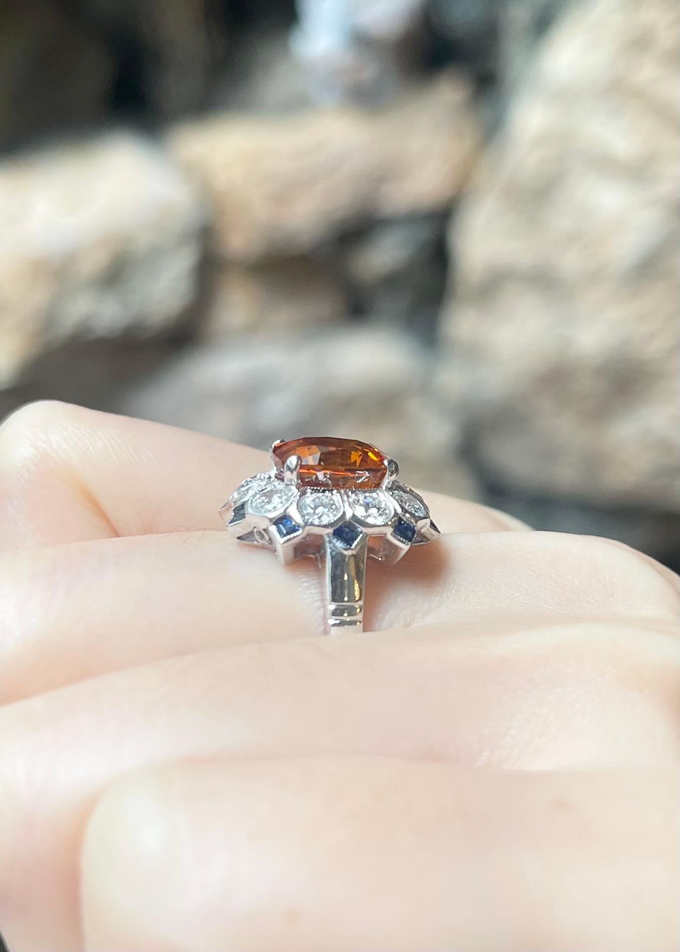 Yellow Sapphire with Blue Sapphire and Diamond Ring set in 18K white Gold Set For Sale 1