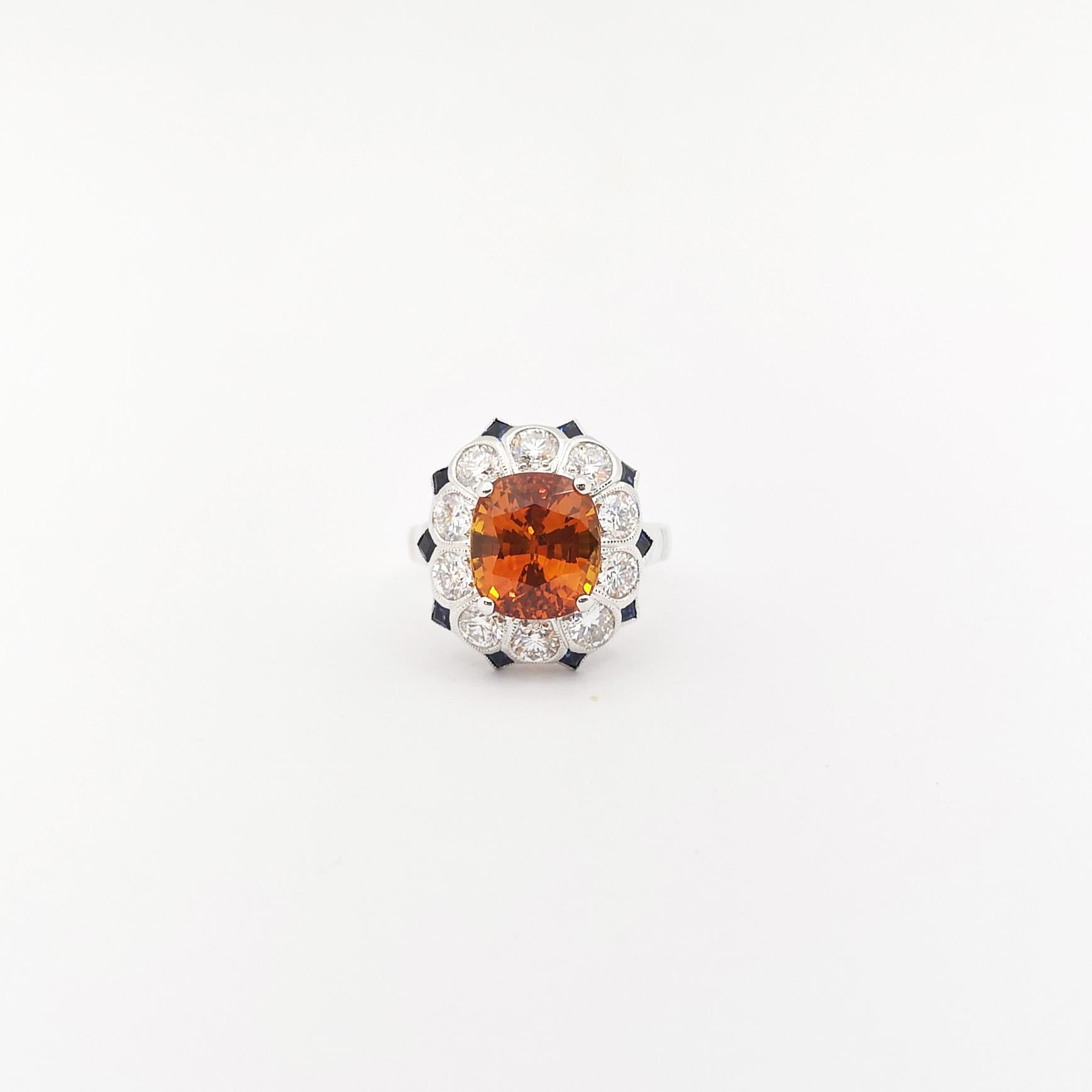 Yellow Sapphire with Blue Sapphire and Diamond Ring set in 18K white Gold Set For Sale 2