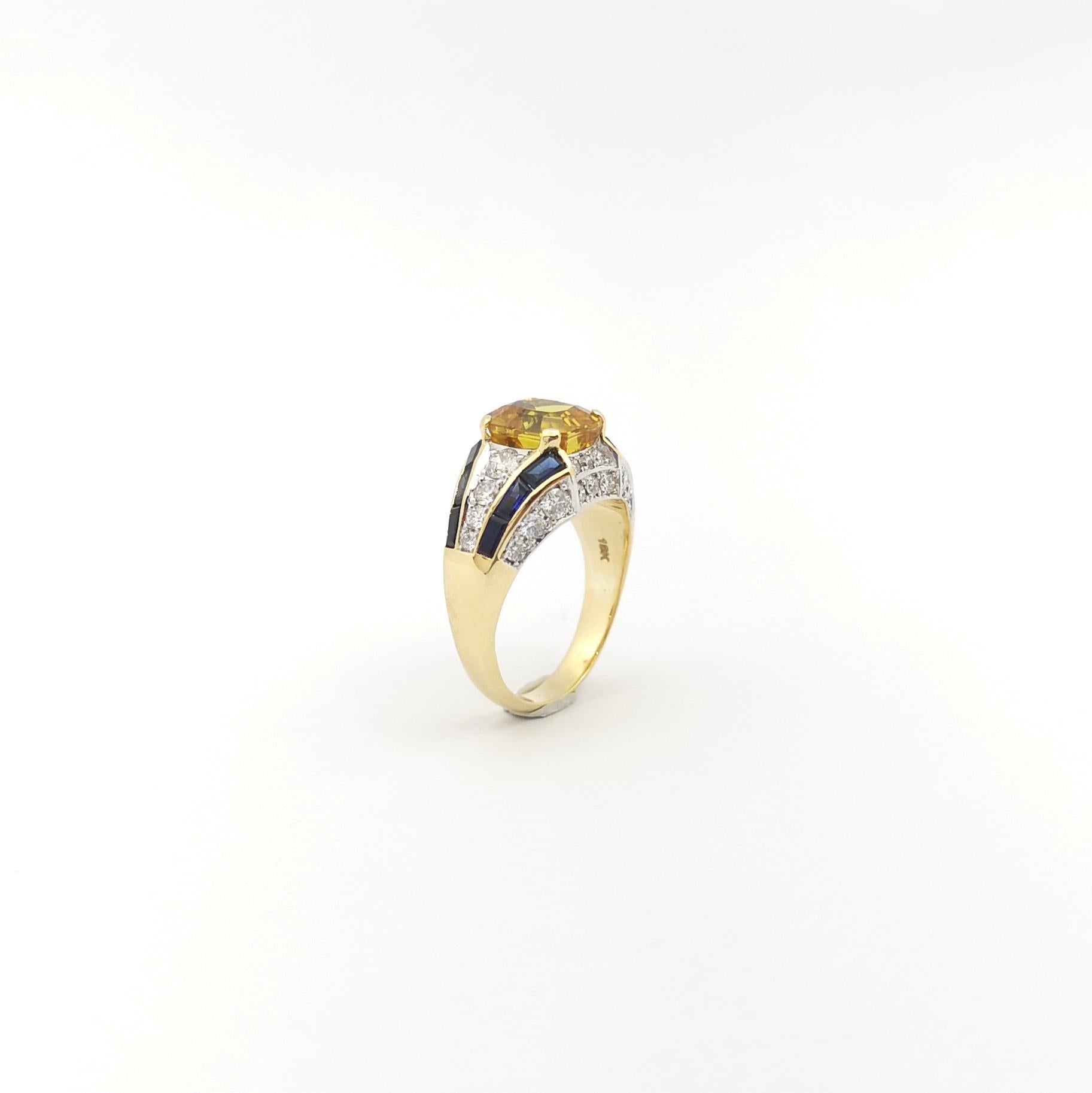 Yellow Sapphire with Blue Sapphire and Diamond Ring set in 18K Yellow/White Gold For Sale 10