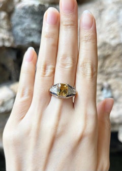 Yellow Sapphire with Blue Sapphire and Diamond Ring set in 18K Yellow/White Gold
