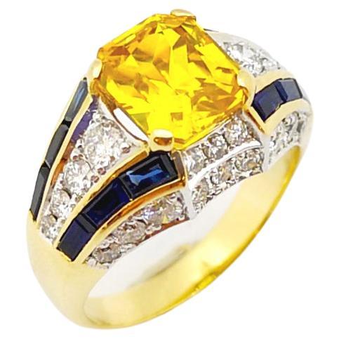 Yellow Sapphire with Blue Sapphire and Diamond Ring set in 18K Yellow/White Gold For Sale