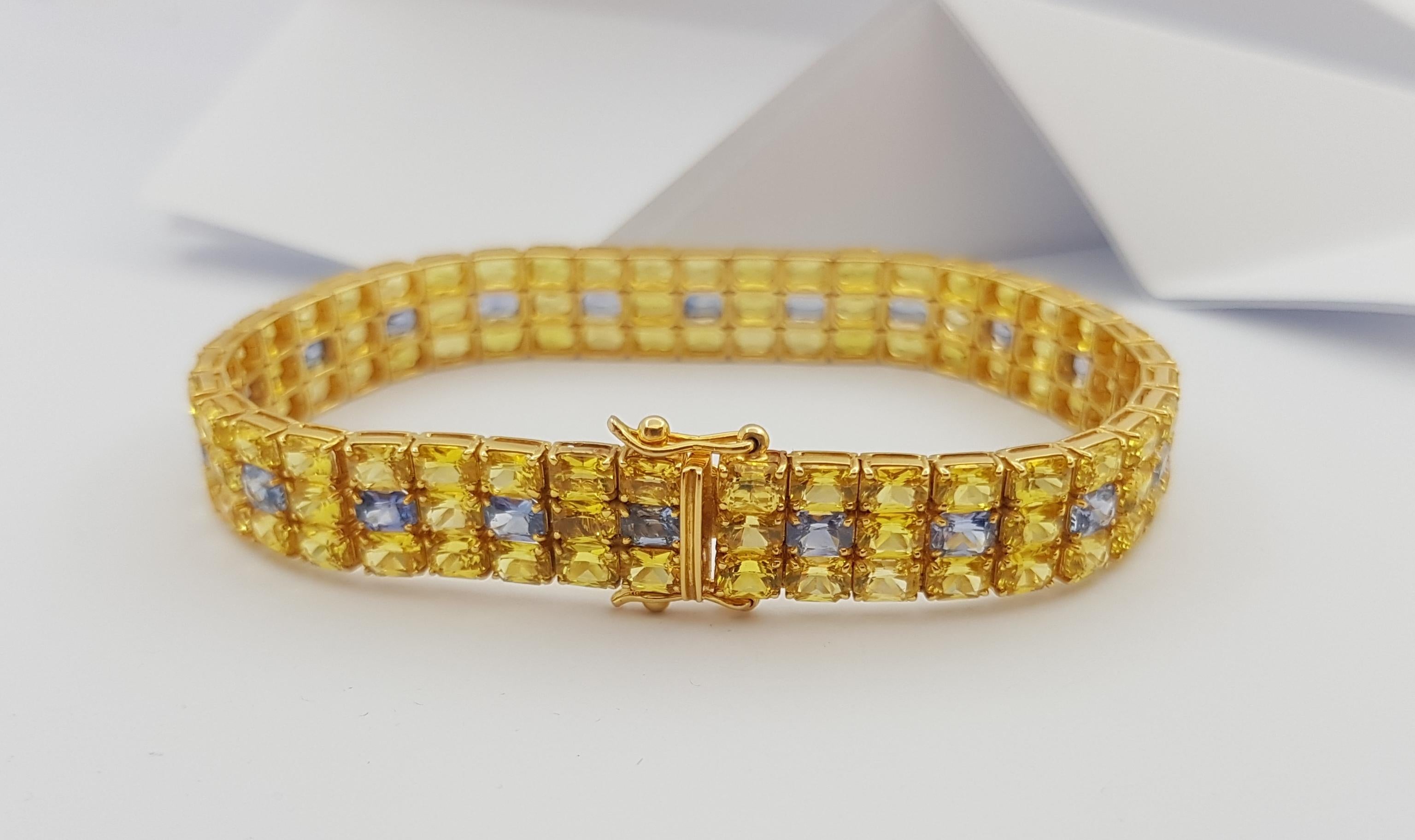 Yellow Sapphire with Blue Sapphire Bracelet Set in 18 Karat Gold Settings For Sale 4
