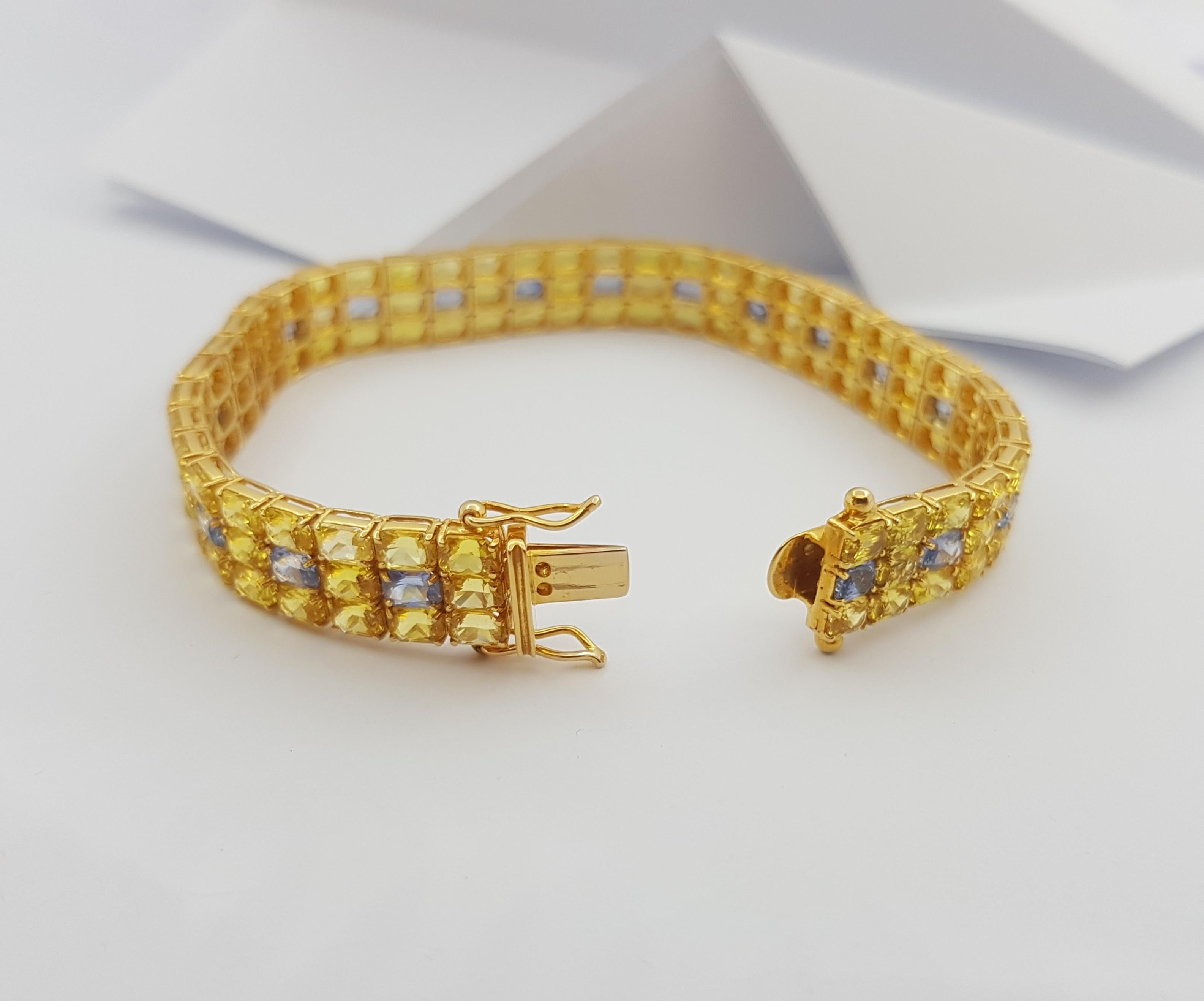 Yellow Sapphire with Blue Sapphire Bracelet Set in 18 Karat Gold Settings For Sale 5