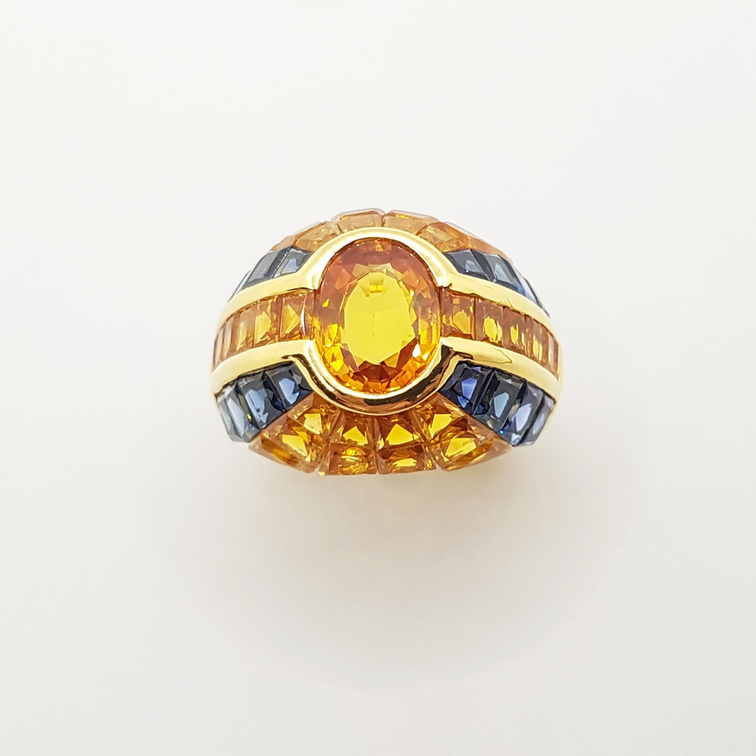 Yellow Sapphire with Blue Sapphire Ring Set in 18 Karat Gold Settings For Sale 4