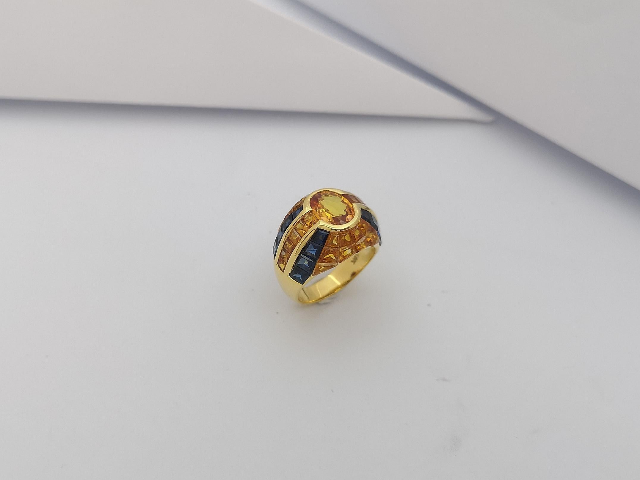 Yellow Sapphire with Blue Sapphire Ring Set in 18 Karat Gold Settings For Sale 6
