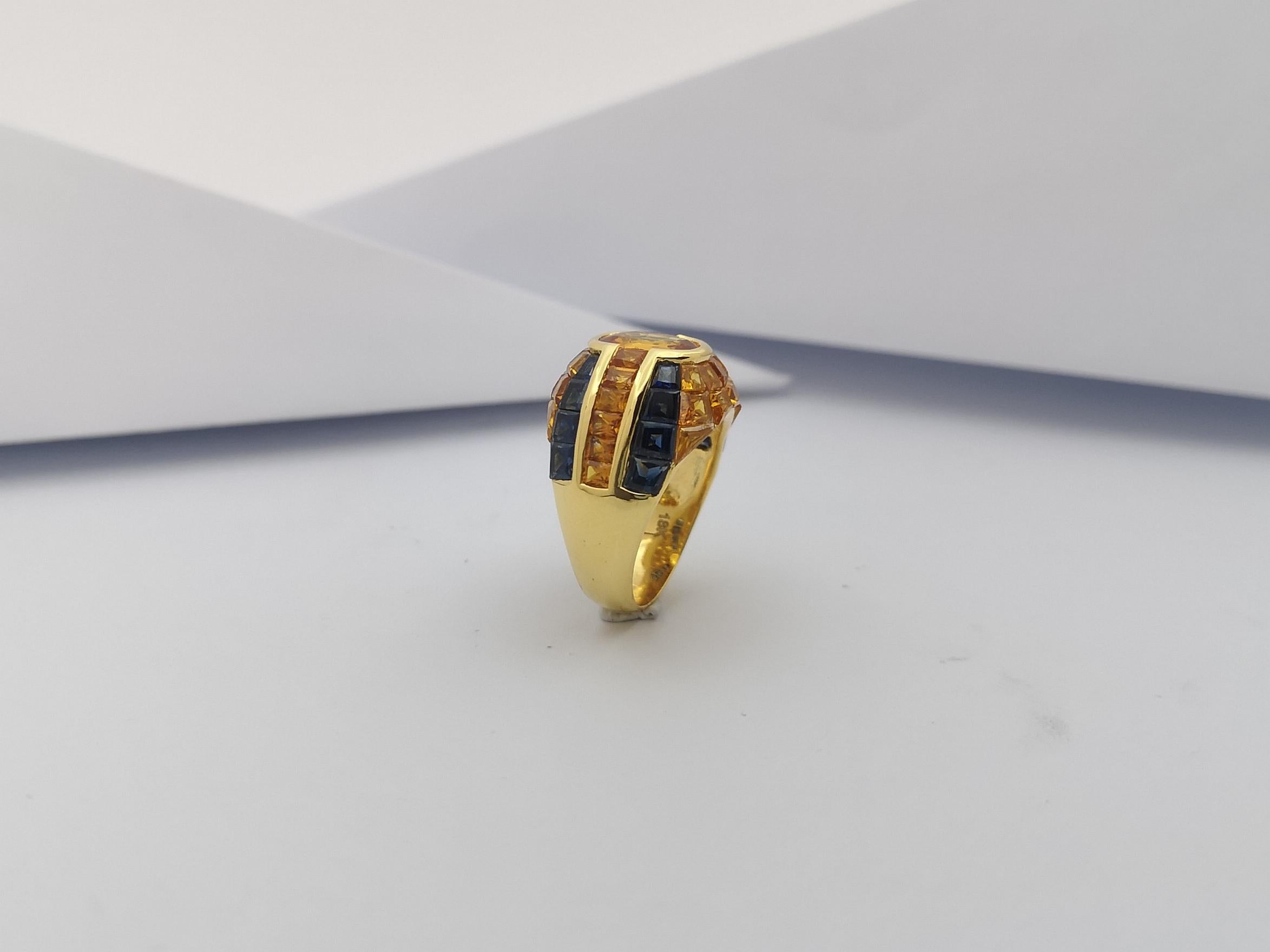 Yellow Sapphire with Blue Sapphire Ring Set in 18 Karat Gold Settings For Sale 7