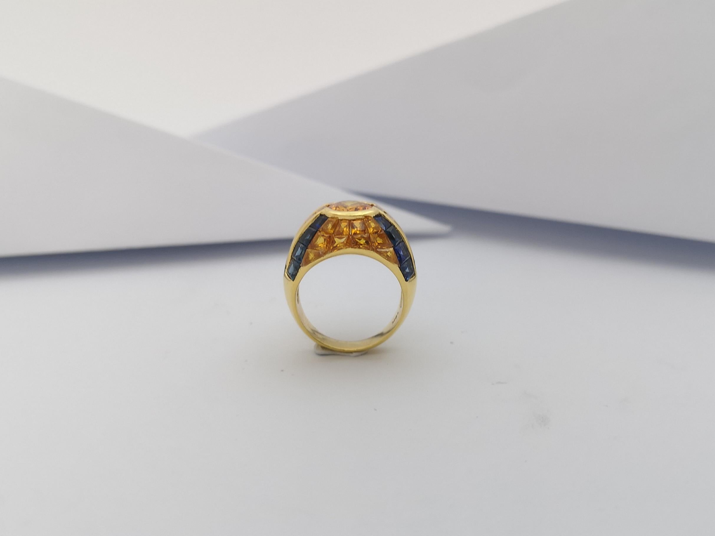 Yellow Sapphire with Blue Sapphire Ring Set in 18 Karat Gold Settings For Sale 8