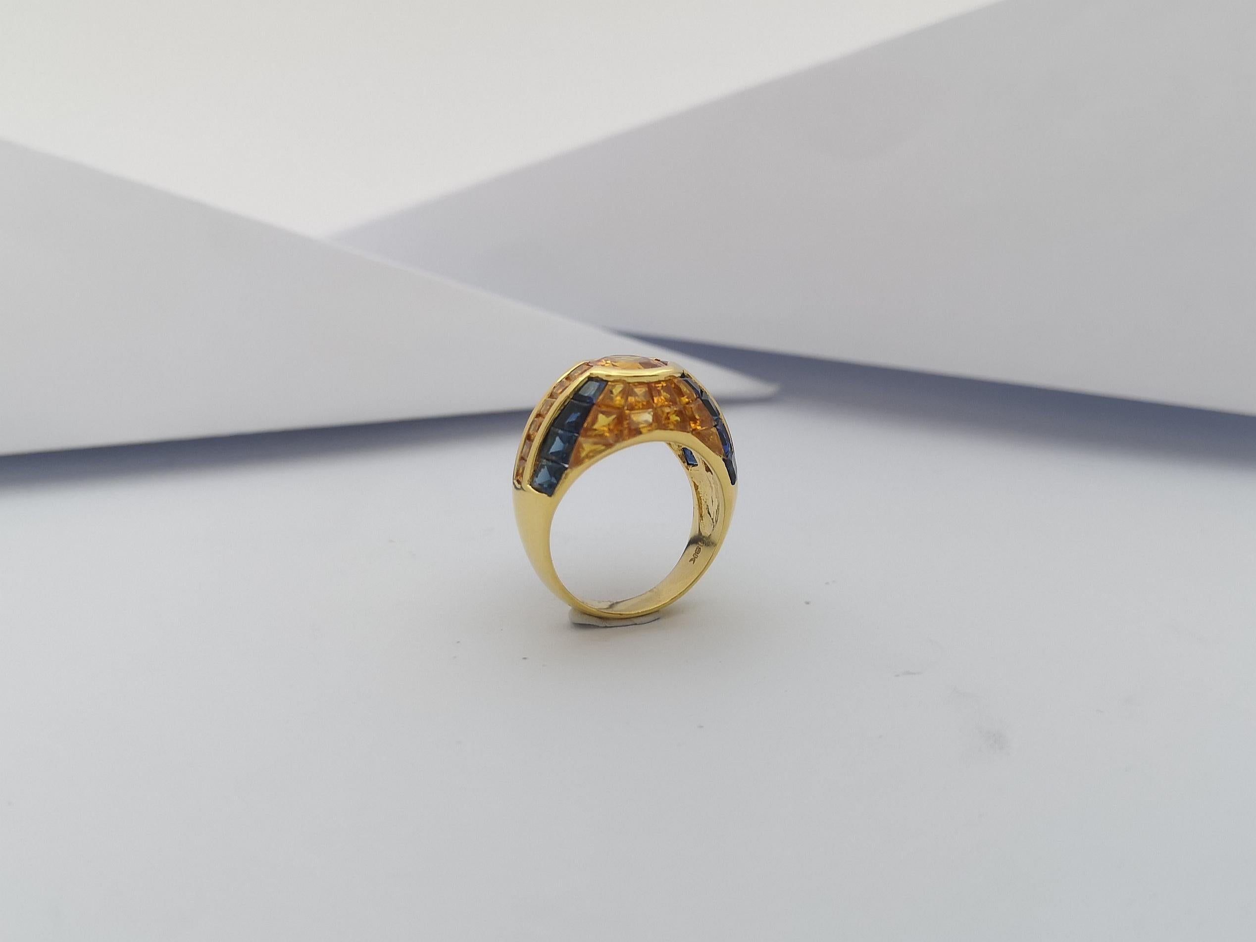 Yellow Sapphire with Blue Sapphire Ring Set in 18 Karat Gold Settings For Sale 9