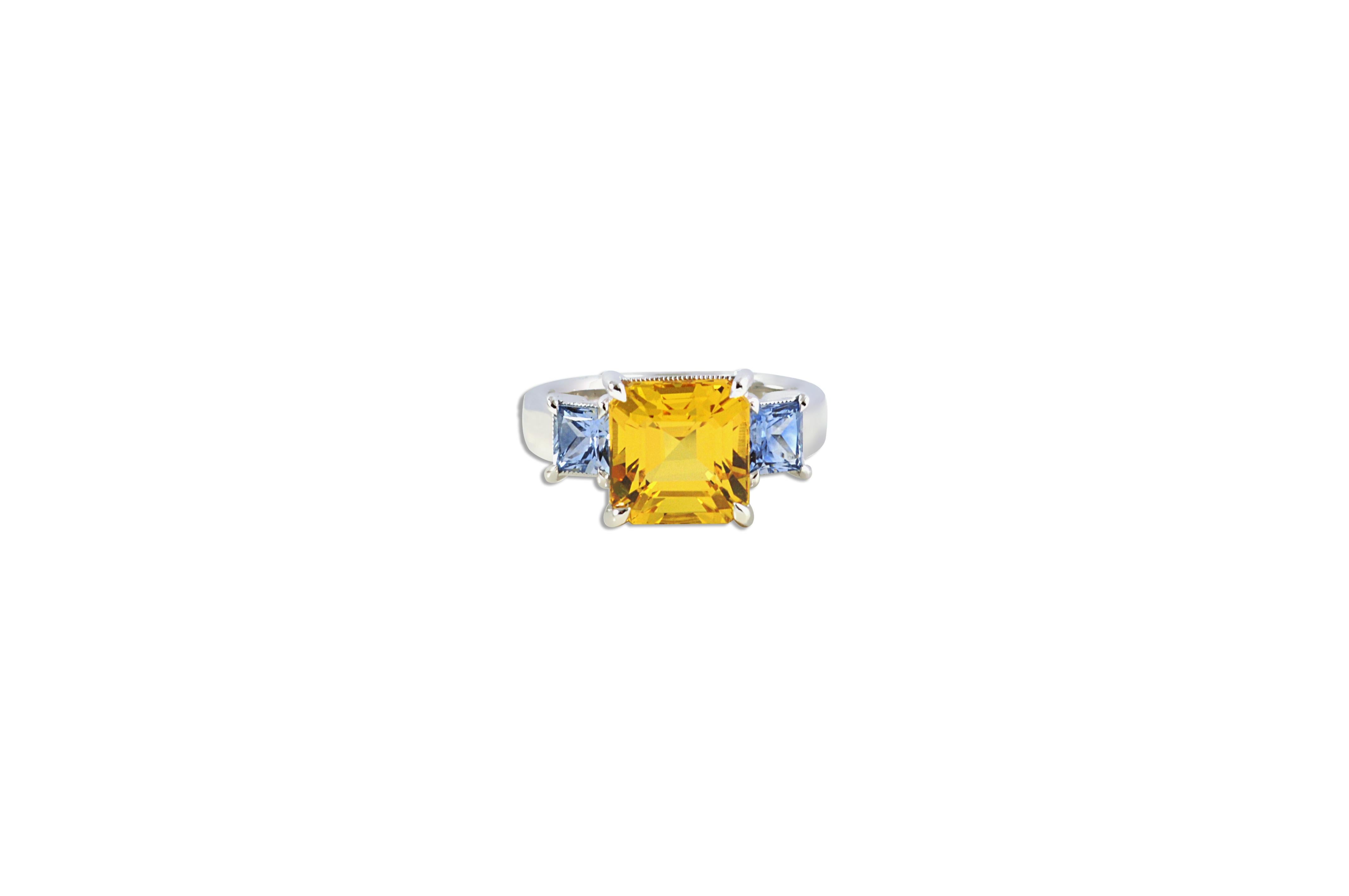 Yellow Sapphire 5.32 carat with Blue Sapphire 1.14 carat Ring Set in 18 Karat White Gold Settings 


Width: 2 cm
Length: 1 cm
Ring Size: 50
Total Weight: 7.74 grams

