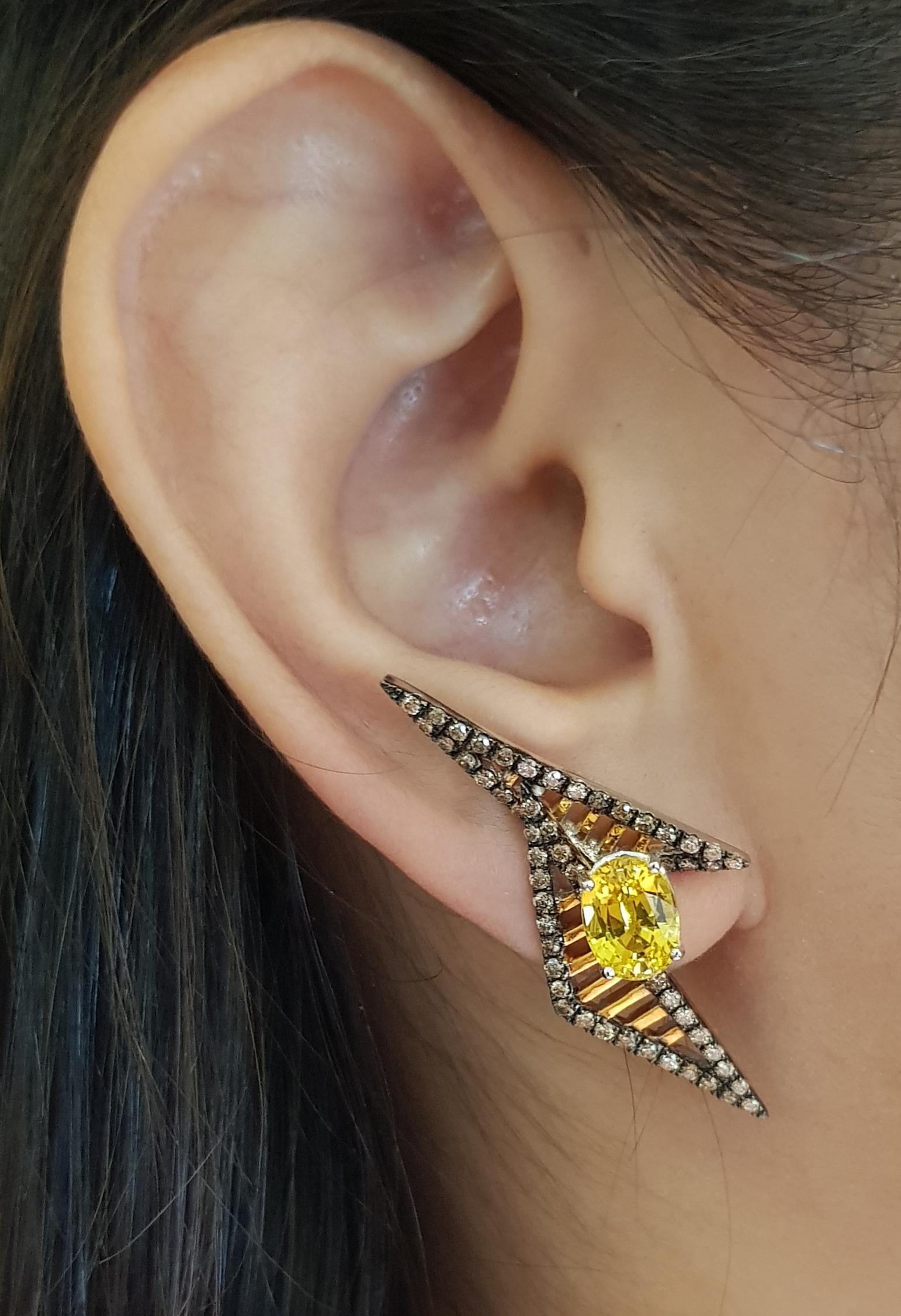 Women's Yellow Sapphire with Brown Diamond Earrings Set in 18K Gold by Kavant & Sharart For Sale