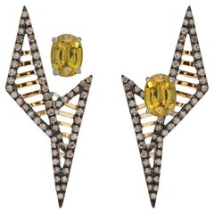 Yellow Sapphire with Brown Diamond Earrings Set in 18K Gold by Kavant & Sharart