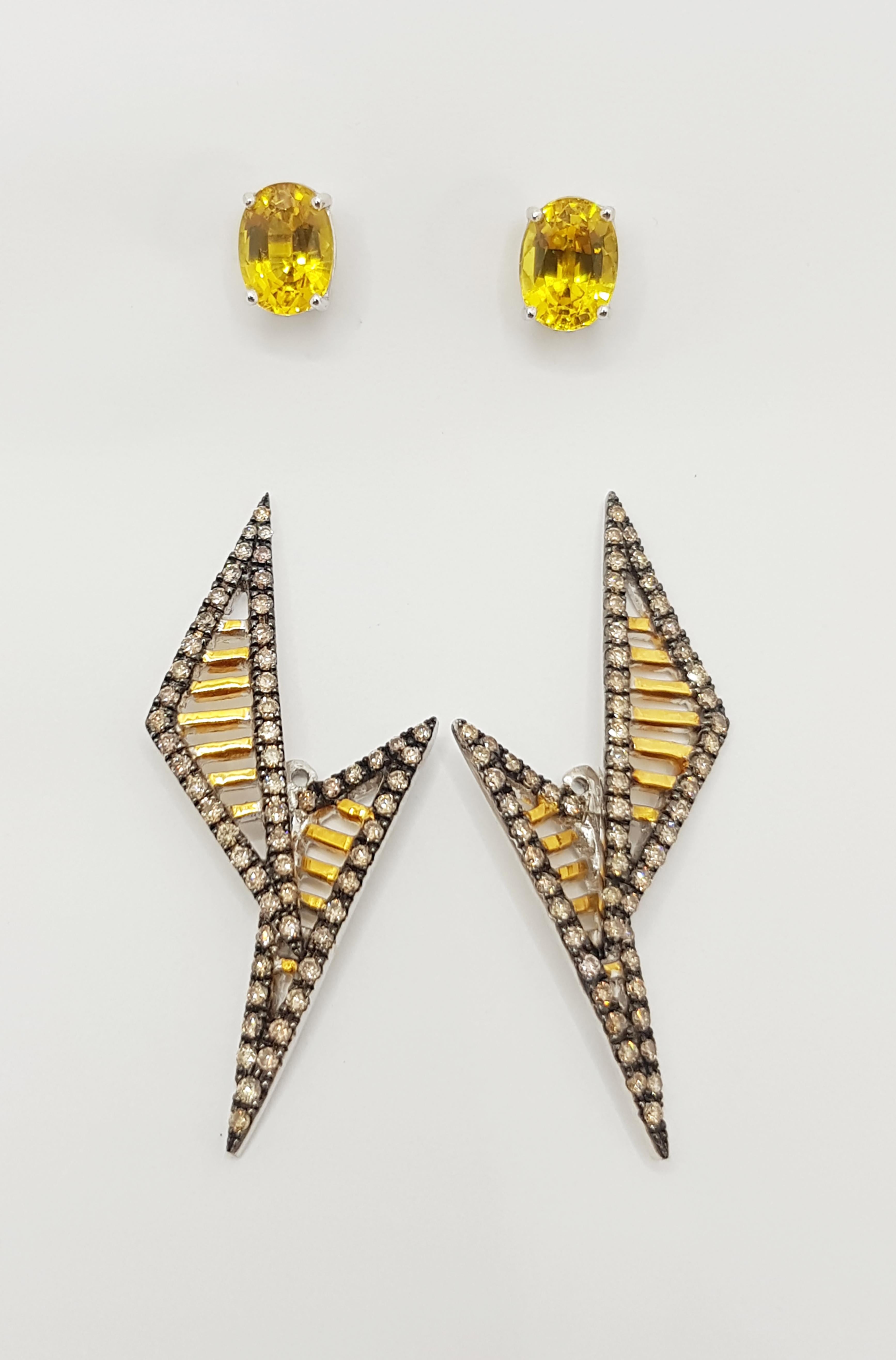 Boucles d'oreilles en saphir jaune et diamant brun montées sur or 18 carats Pour femmes en vente