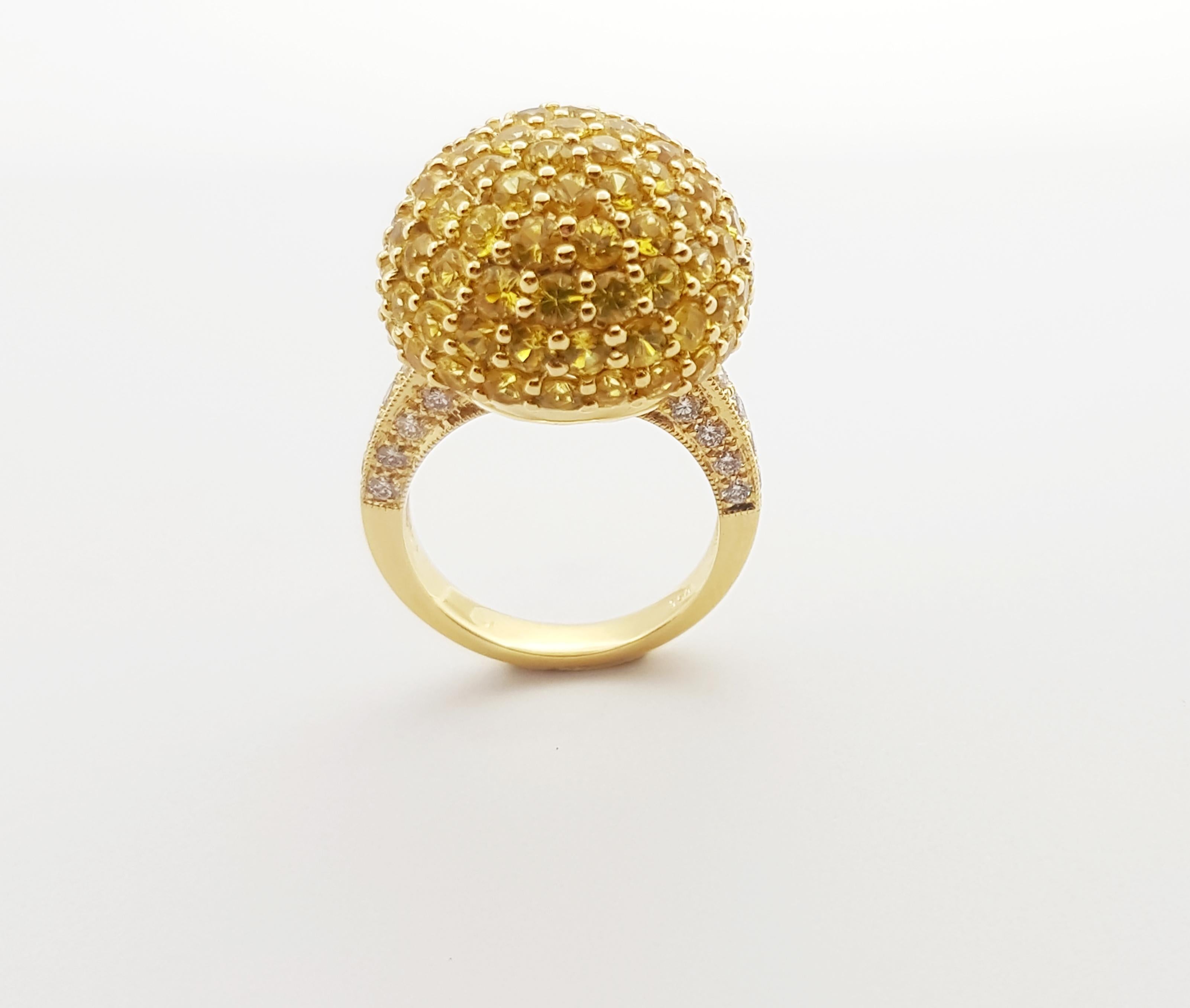 Yellow Sapphire with Brown Diamond Ring Set in 18 Karat Gold Settings For Sale 1