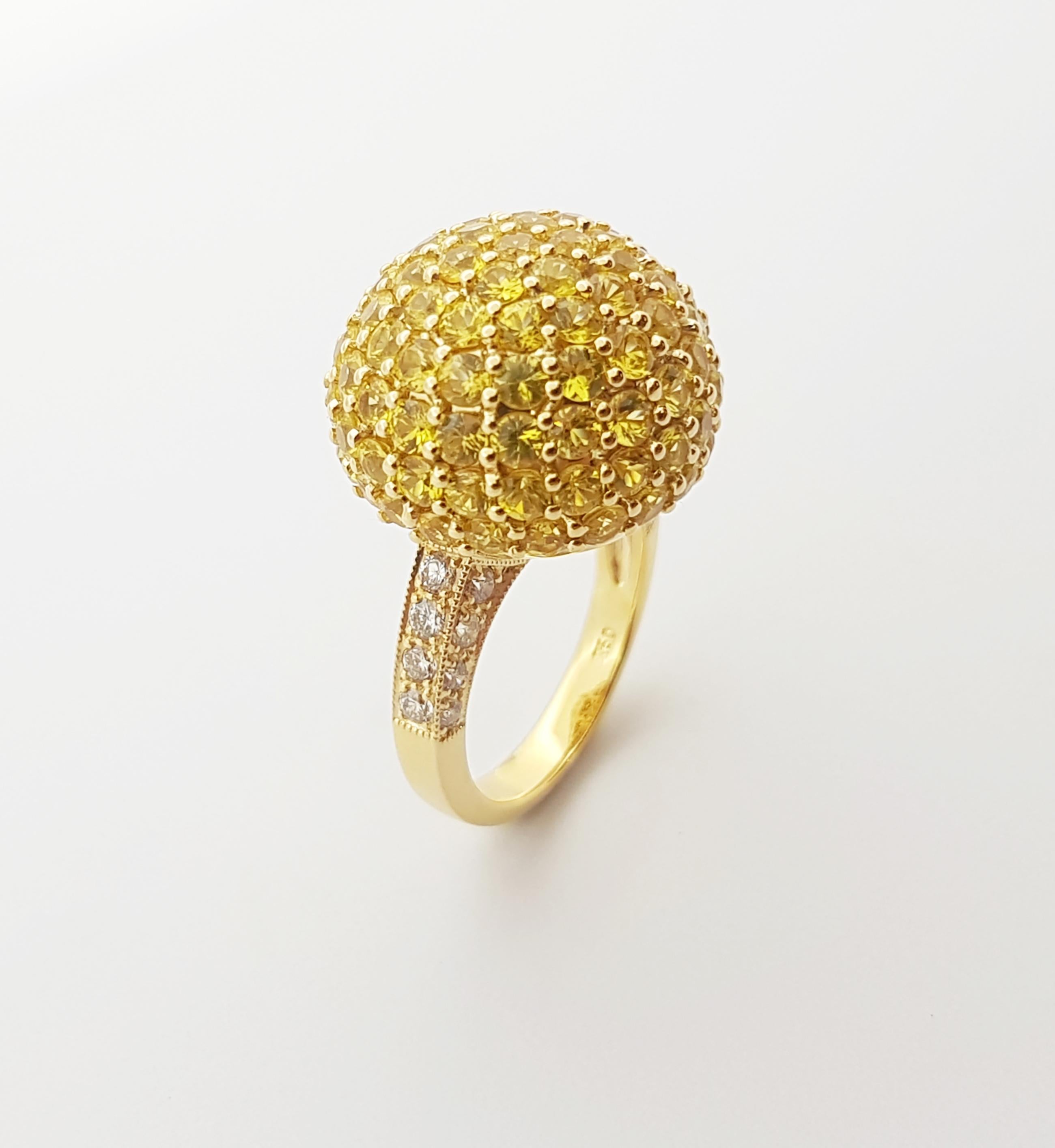 Gelber Saphir mit braunem Diamantring aus 18 Karat Gold gefasst im Angebot 3