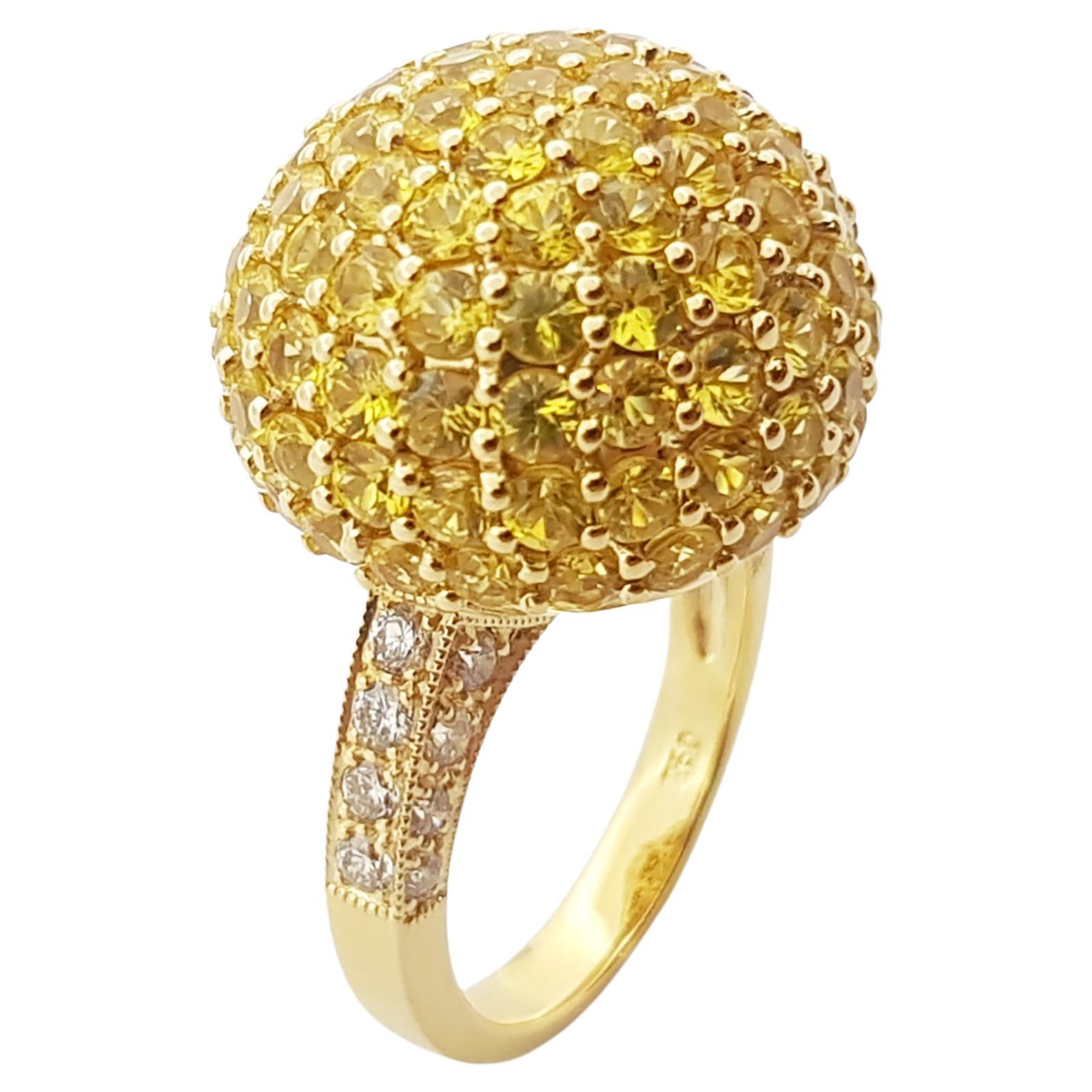 Gelber Saphir mit braunem Diamantring aus 18 Karat Gold gefasst im Angebot