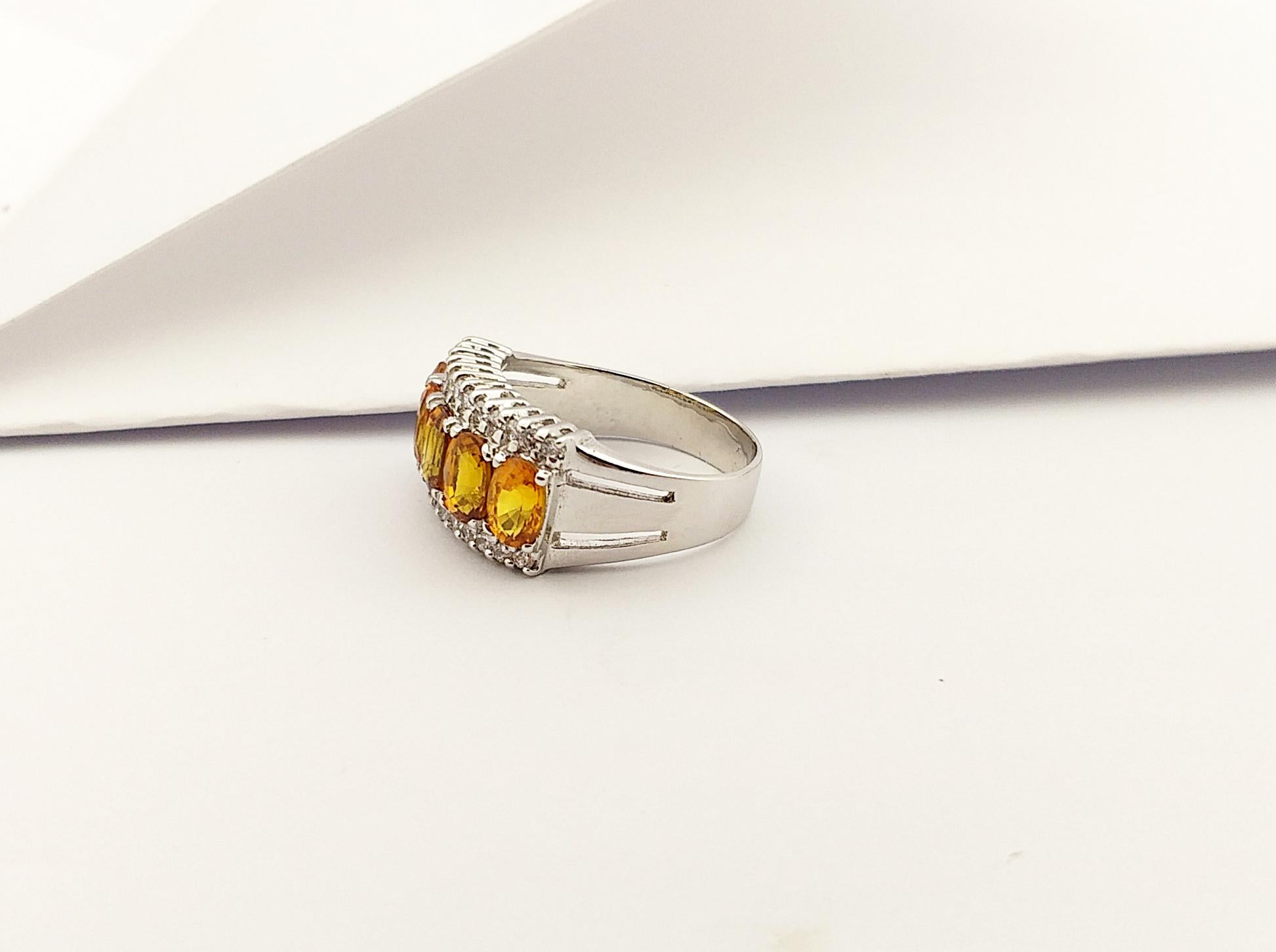 Yellow Sapphire with Cubic Zirconia Ring set in Silver Settings For Sale 5