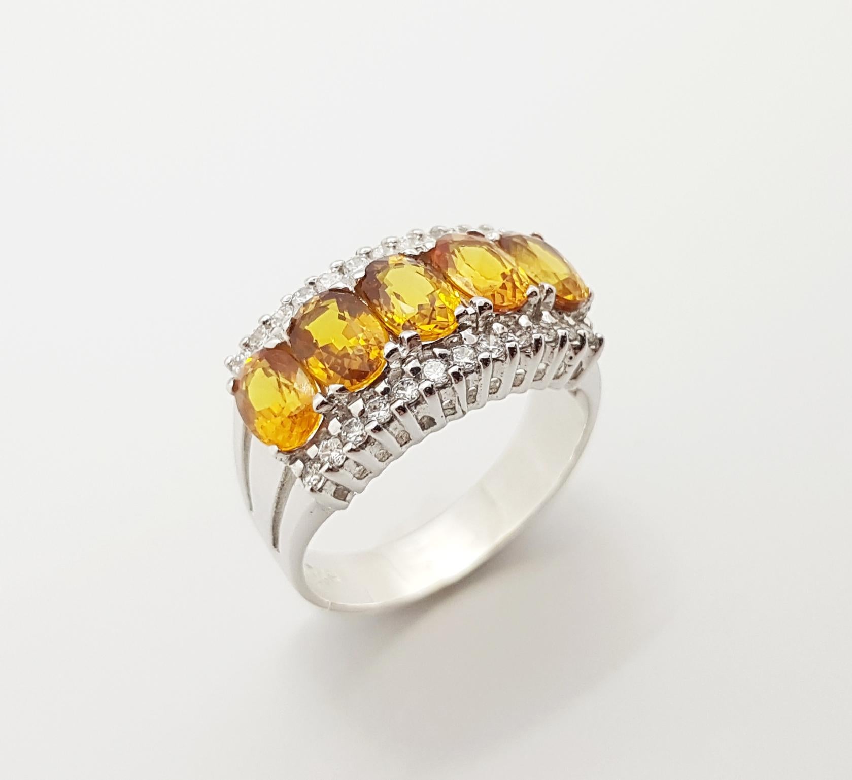 Yellow Sapphire with Cubic Zirconia Ring set in Silver Settings For Sale 7