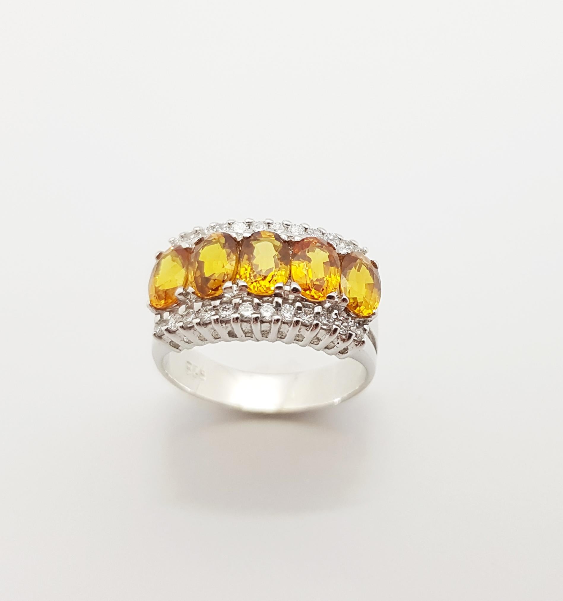 Yellow Sapphire with Cubic Zirconia Ring set in Silver Settings For Sale 8