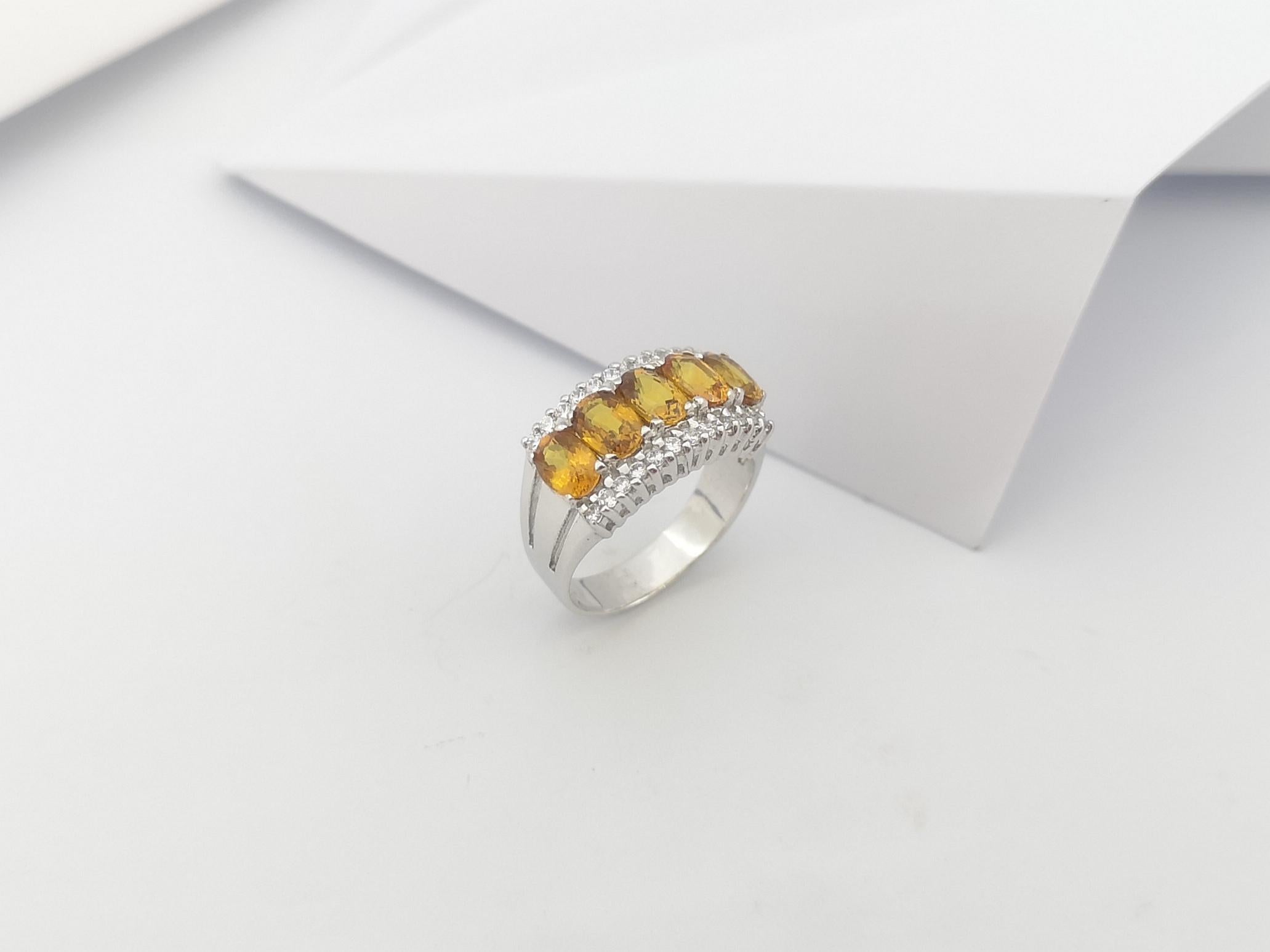 Yellow Sapphire with Cubic Zirconia Ring set in Silver Settings For Sale 12