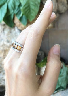 Yellow Sapphire with Cubic Zirconia Ring set in Silver Settings
