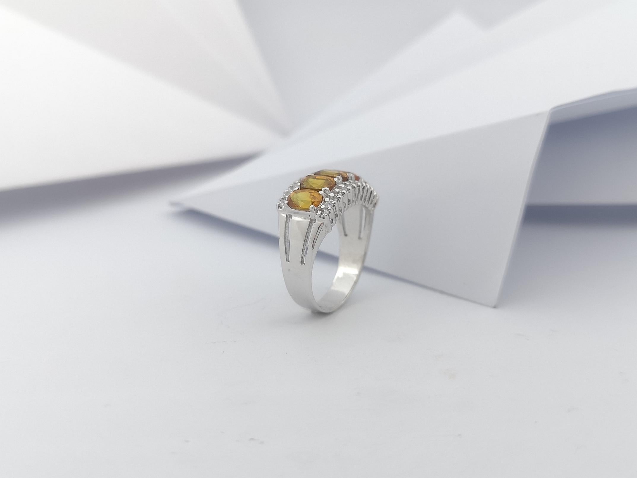 Yellow Sapphire with Cubic Zirconia Ring set in Silver Settings For Sale 14