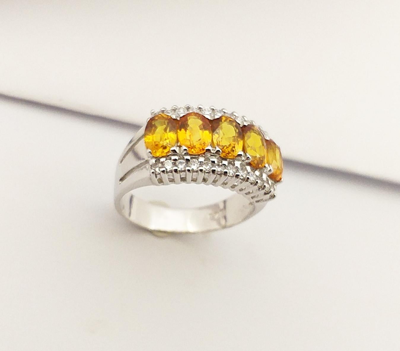 Yellow Sapphire with Cubic Zirconia Ring set in Silver Settings For Sale 2