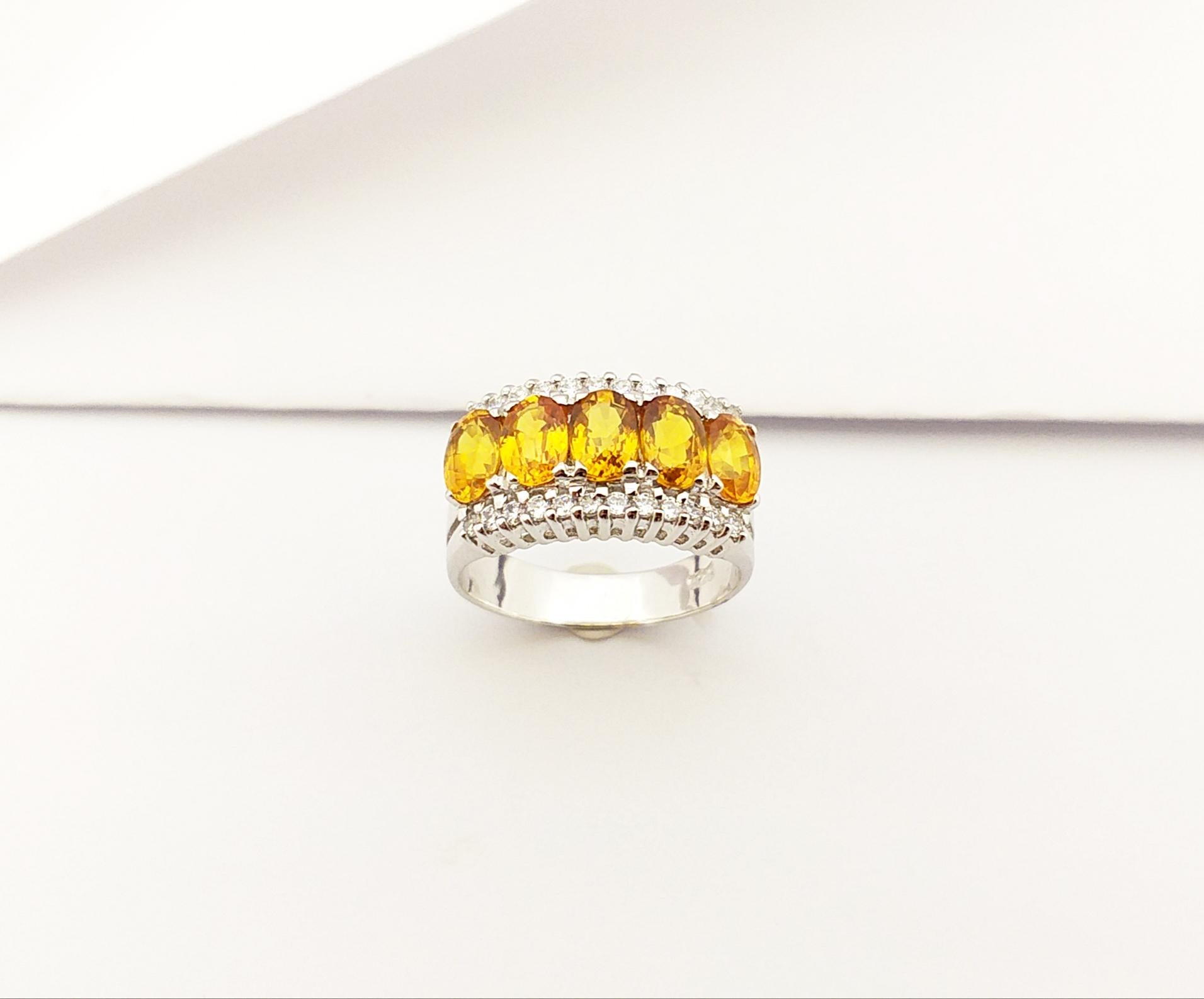 Yellow Sapphire with Cubic Zirconia Ring set in Silver Settings For Sale 3