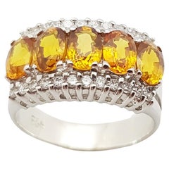 Yellow Sapphire with Cubic Zirconia Ring set in Silver Settings