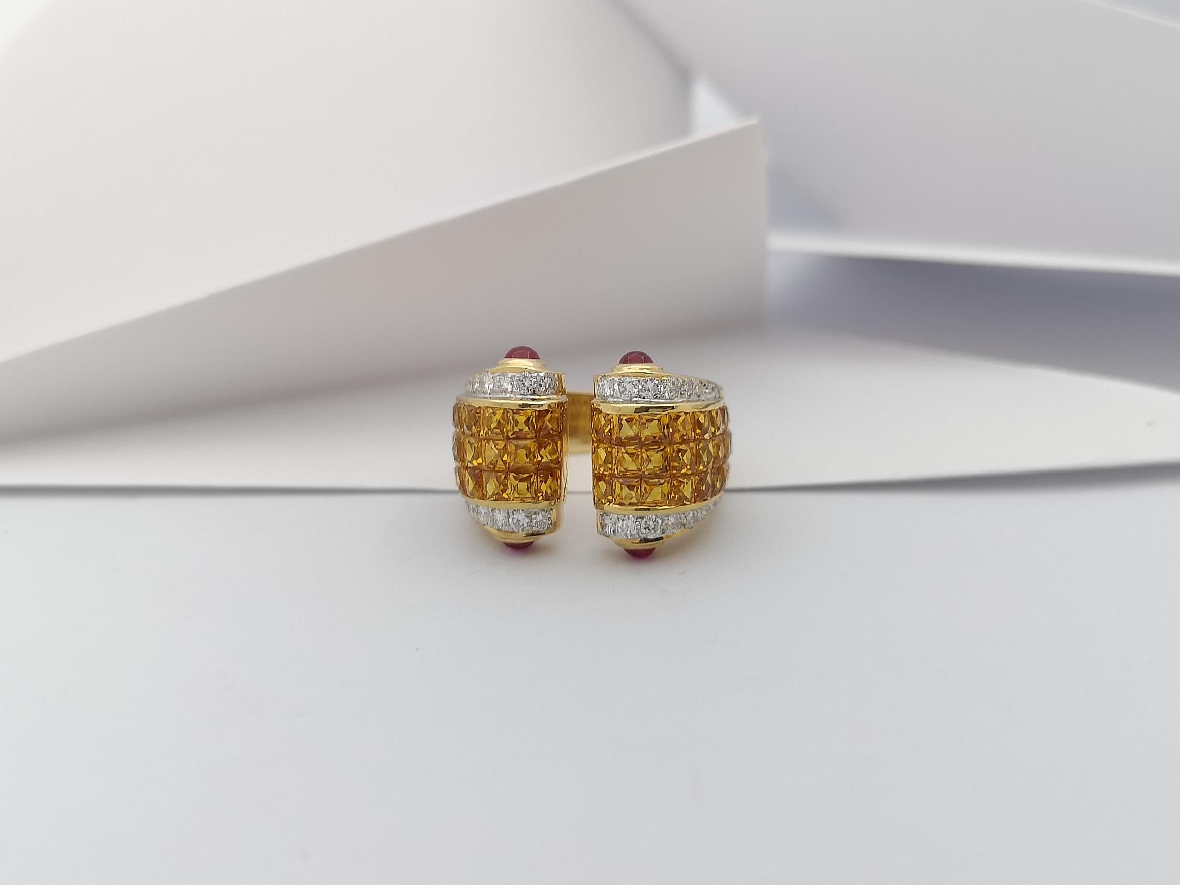 Bague en saphir jaune avec diamant et rubis cabochon sertie dans une monture en or 18 carats en vente 5