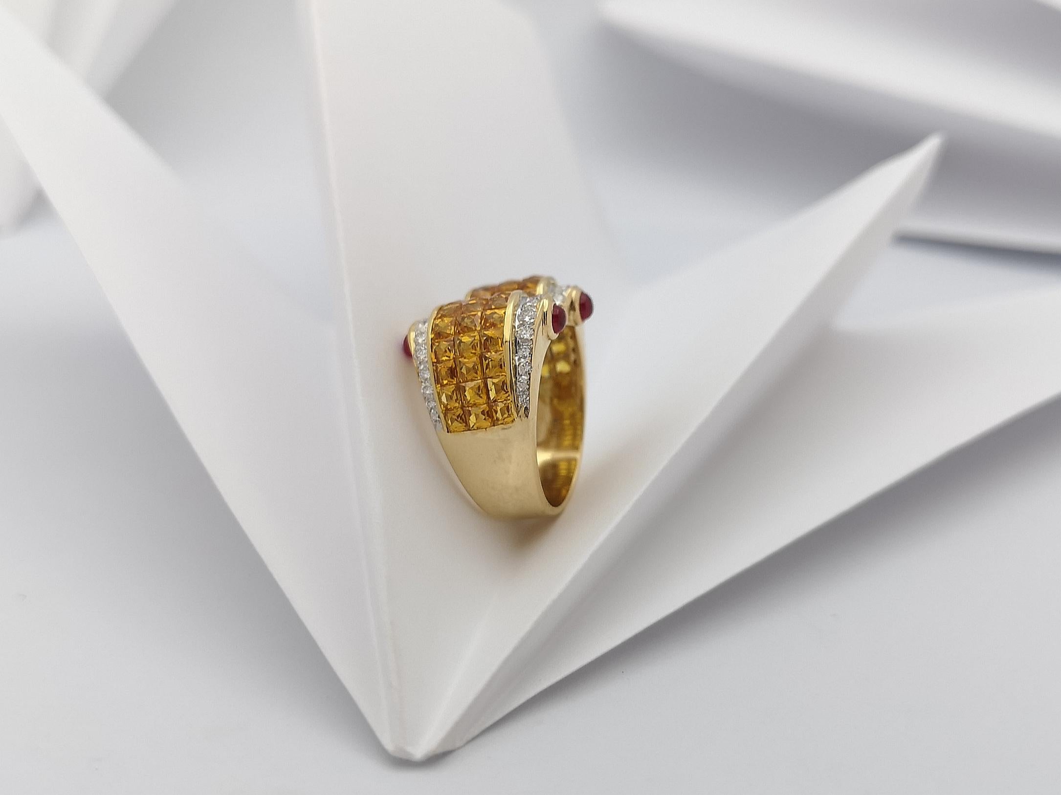 Ring aus 18 Karat Gold mit gelbem Saphir, Diamant und Cabochon-Rubin im Angebot 9