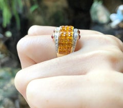 Yellow Sapphire with Diamond and Cabochon Ruby Ring Set in 18 Karat Gold Setting