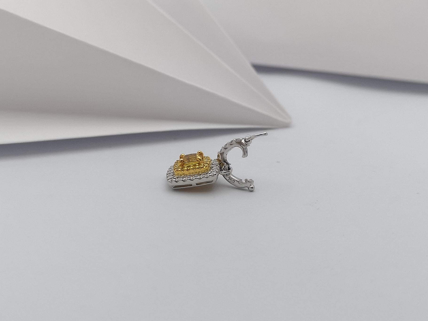 Cushion Cut Yellow Sapphire with Diamond and Yellow Diamond Pendant in 18 Karat White Gold For Sale