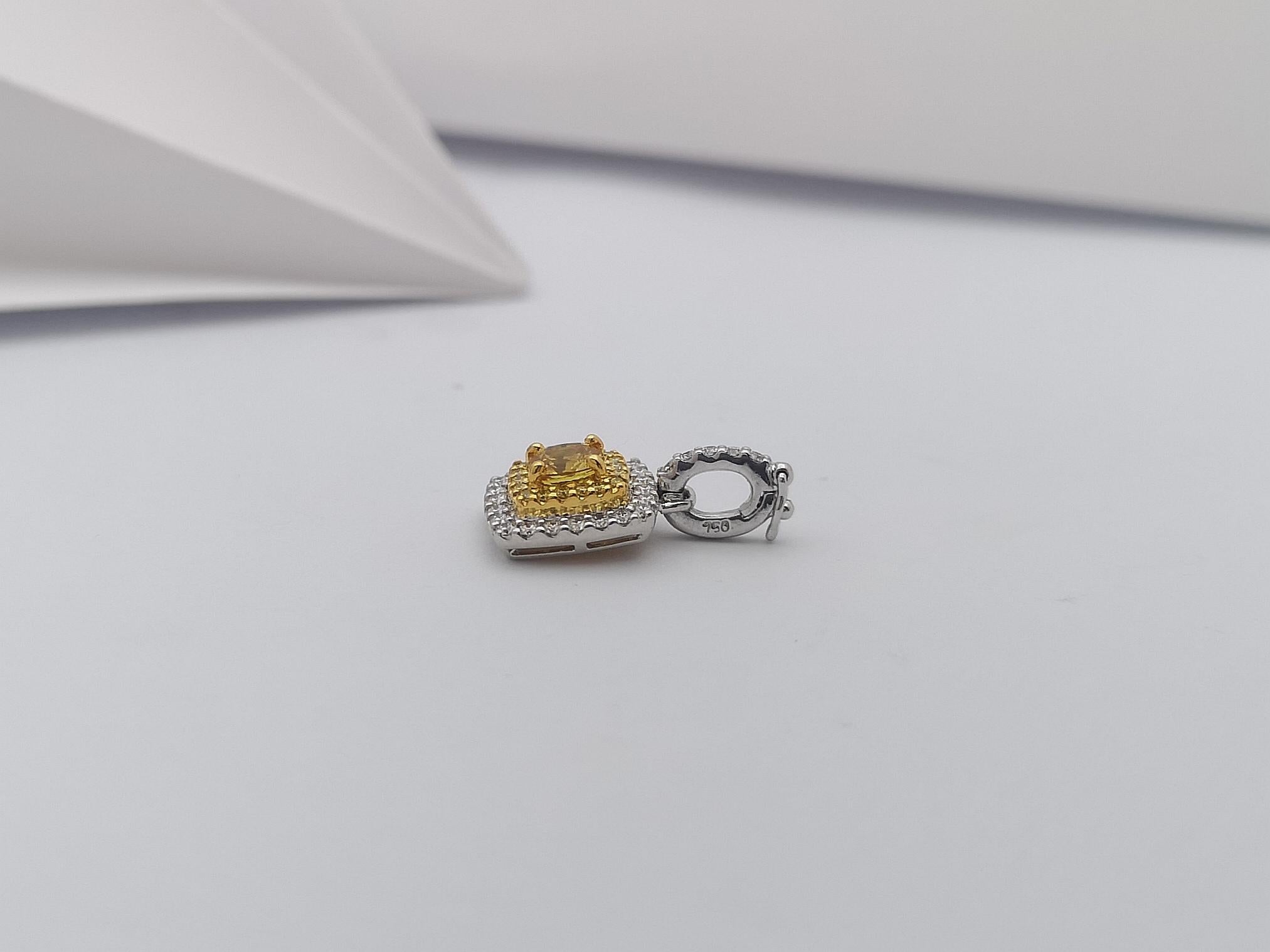Yellow Sapphire with Diamond and Yellow Diamond Pendant in 18 Karat White Gold In New Condition For Sale In Bangkok, TH