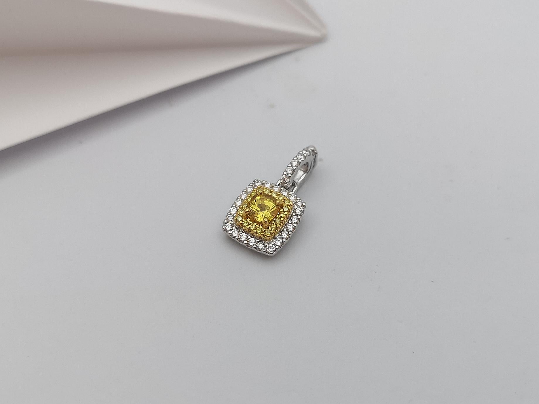 Women's Yellow Sapphire with Diamond and Yellow Diamond Pendant in 18 Karat White Gold For Sale