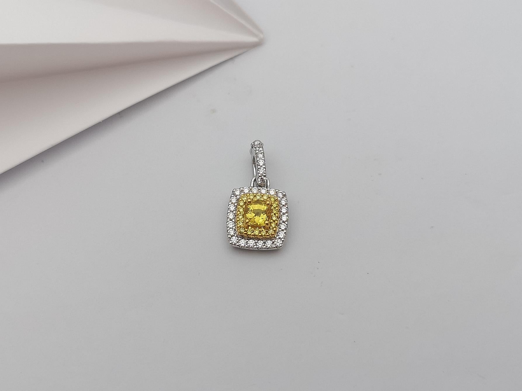 Yellow Sapphire with Diamond and Yellow Diamond Pendant in 18 Karat White Gold For Sale 1