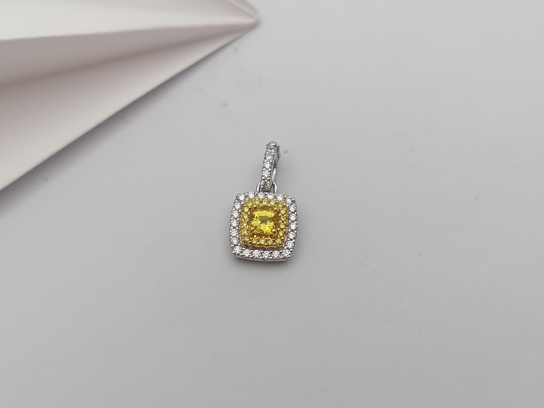 Yellow Sapphire with Diamond and Yellow Diamond Pendant in 18 Karat White Gold For Sale 2