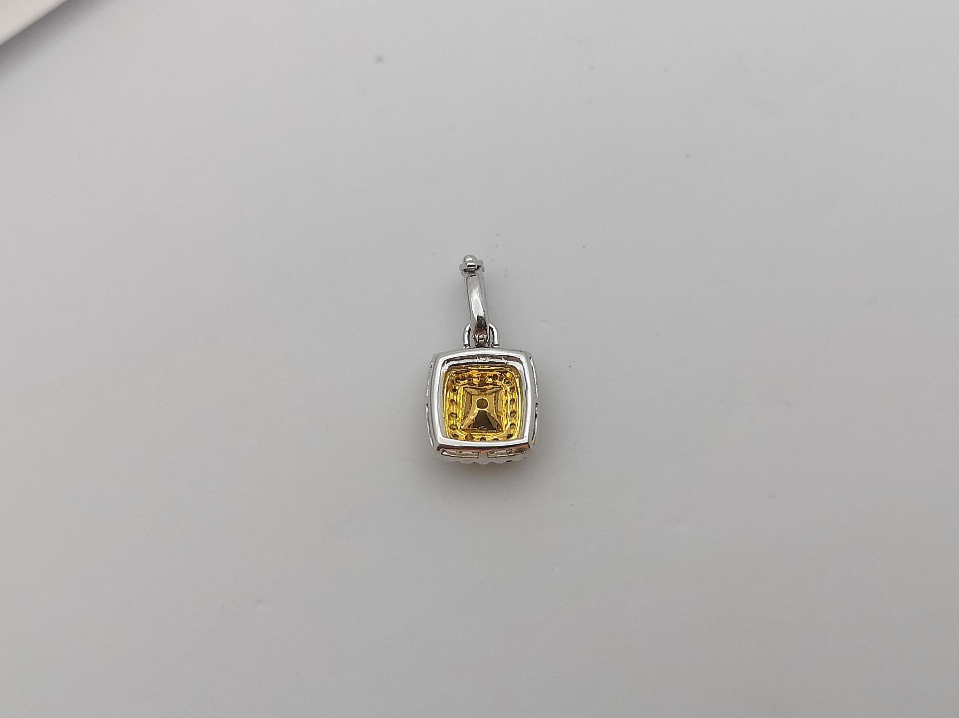 Yellow Sapphire with Diamond and Yellow Diamond Pendant in 18 Karat White Gold For Sale 3