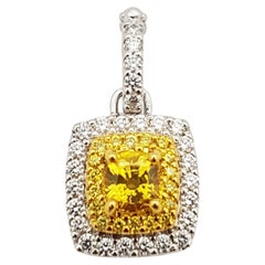 Yellow Sapphire with Diamond and Yellow Diamond Pendant in 18 Karat White Gold