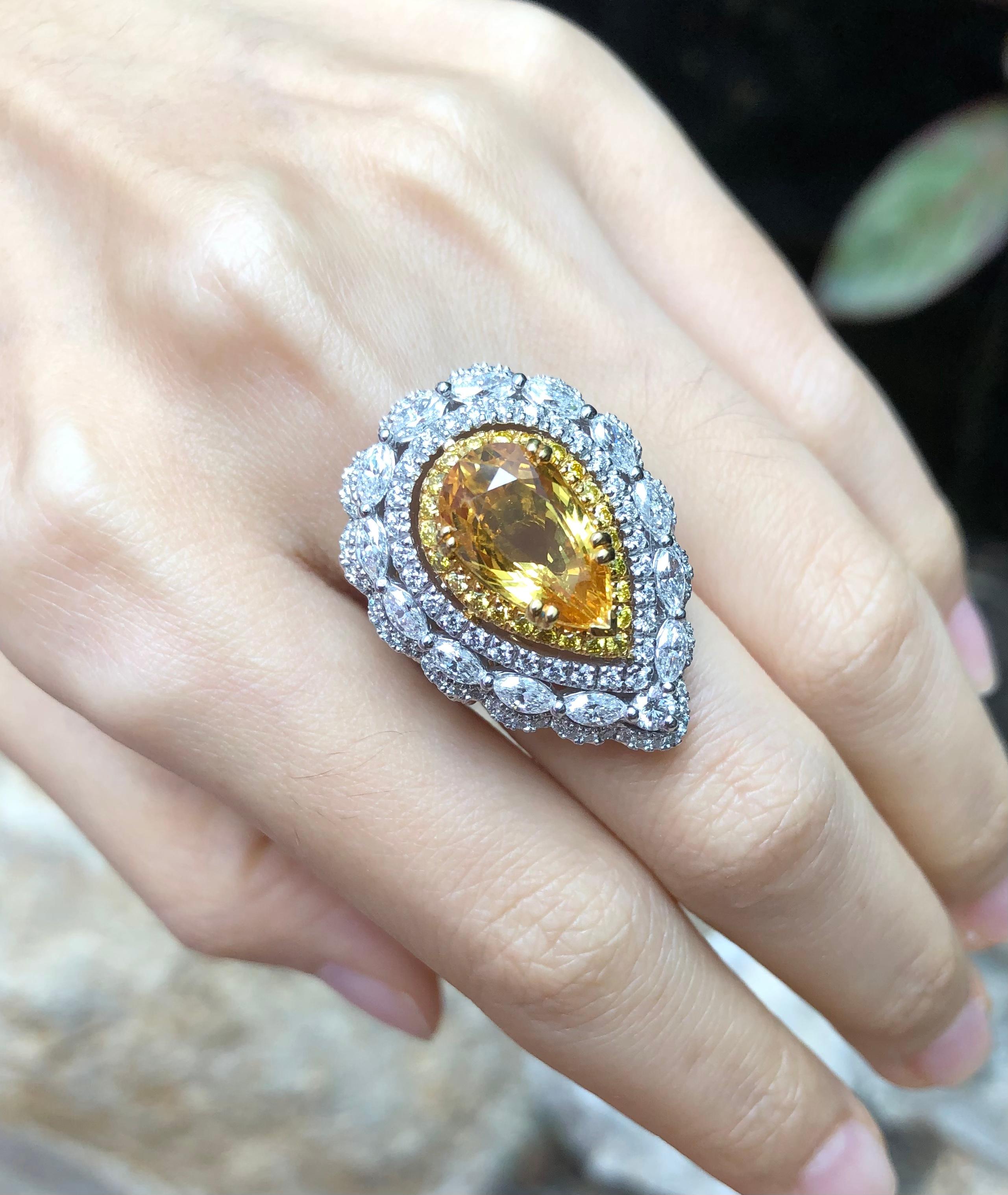 Mixed Cut Yellow Sapphire with Diamond and Yellow Diamond Ring Set in 18 Karat White Gold For Sale