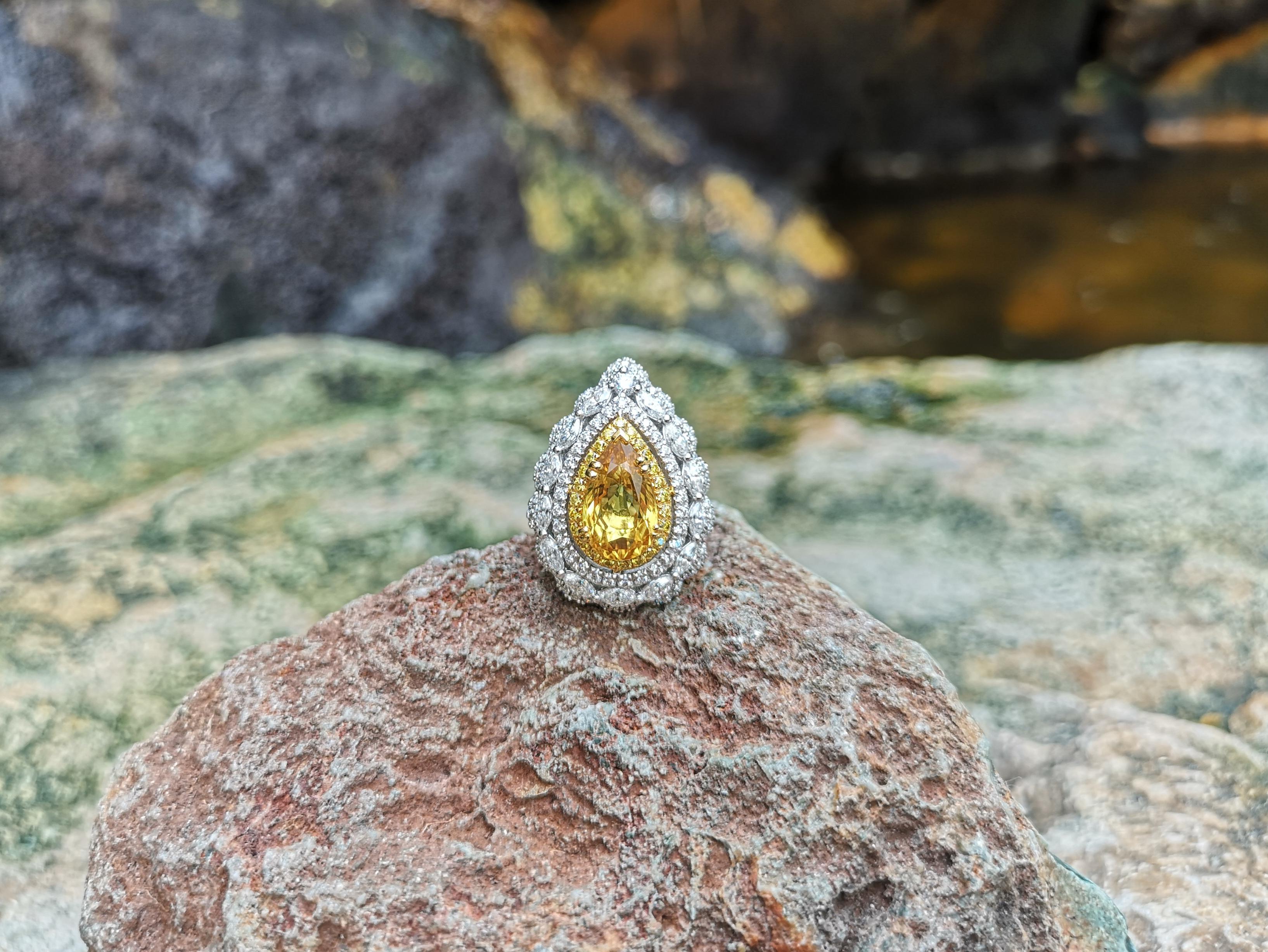 Women's Yellow Sapphire with Diamond and Yellow Diamond Ring Set in 18 Karat White Gold For Sale