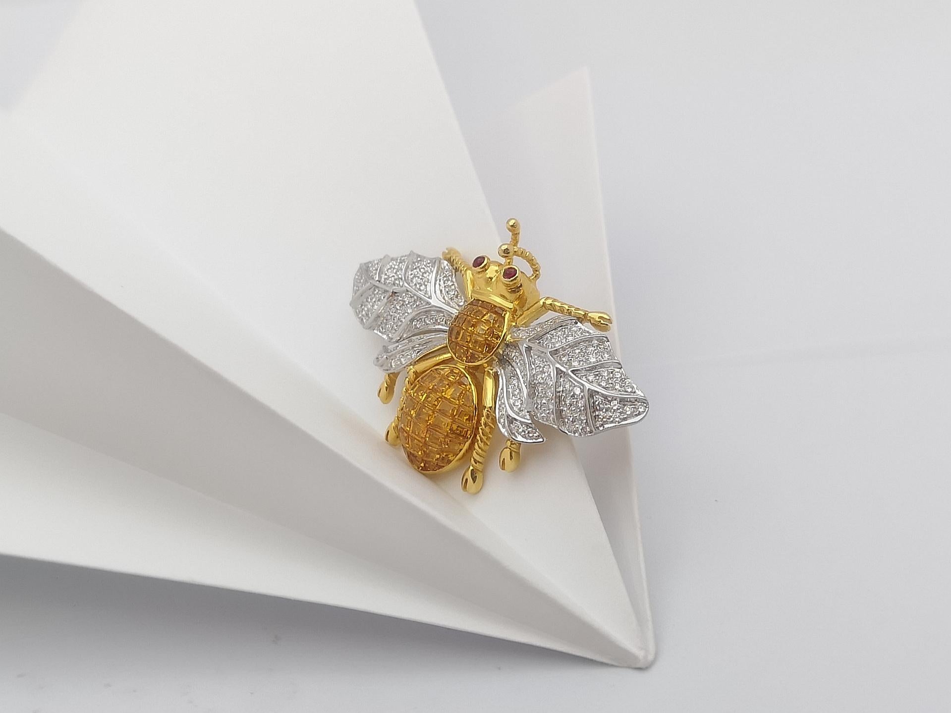 Yellow Sapphire with Diamond Bee Brooch Set in 18 Karat Gold Settings For Sale 5