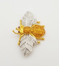 Yellow Sapphire with Diamond Bee Brooch Set in 18 Karat Gold Settings