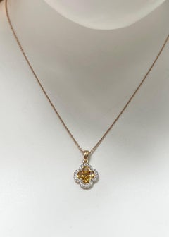 Yellow Sapphire with Diamond Clover Pendant set in 18K Gold Settings