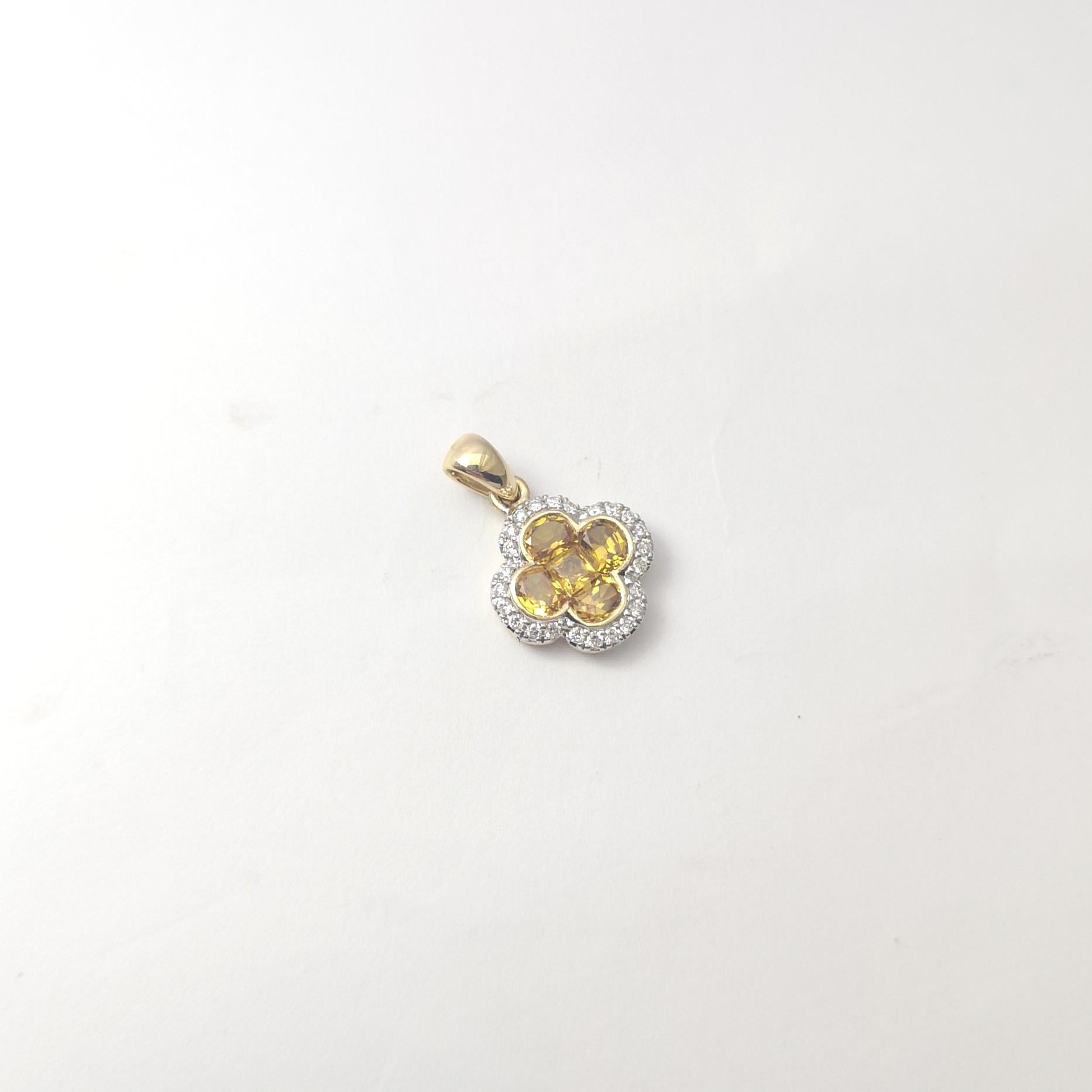 Pendentif trèfle en or 18 carats avec saphir jaune et diamant en vente 1