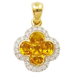 Colgante Zafiro Amarillo con Trébol de Diamantes engastado en Oro de 18K
