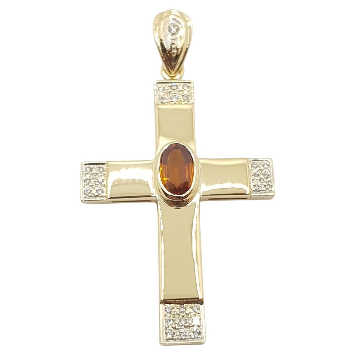 Yellow Sapphire with Diamond Cross Pendant set in 18 Karat Gold Settings