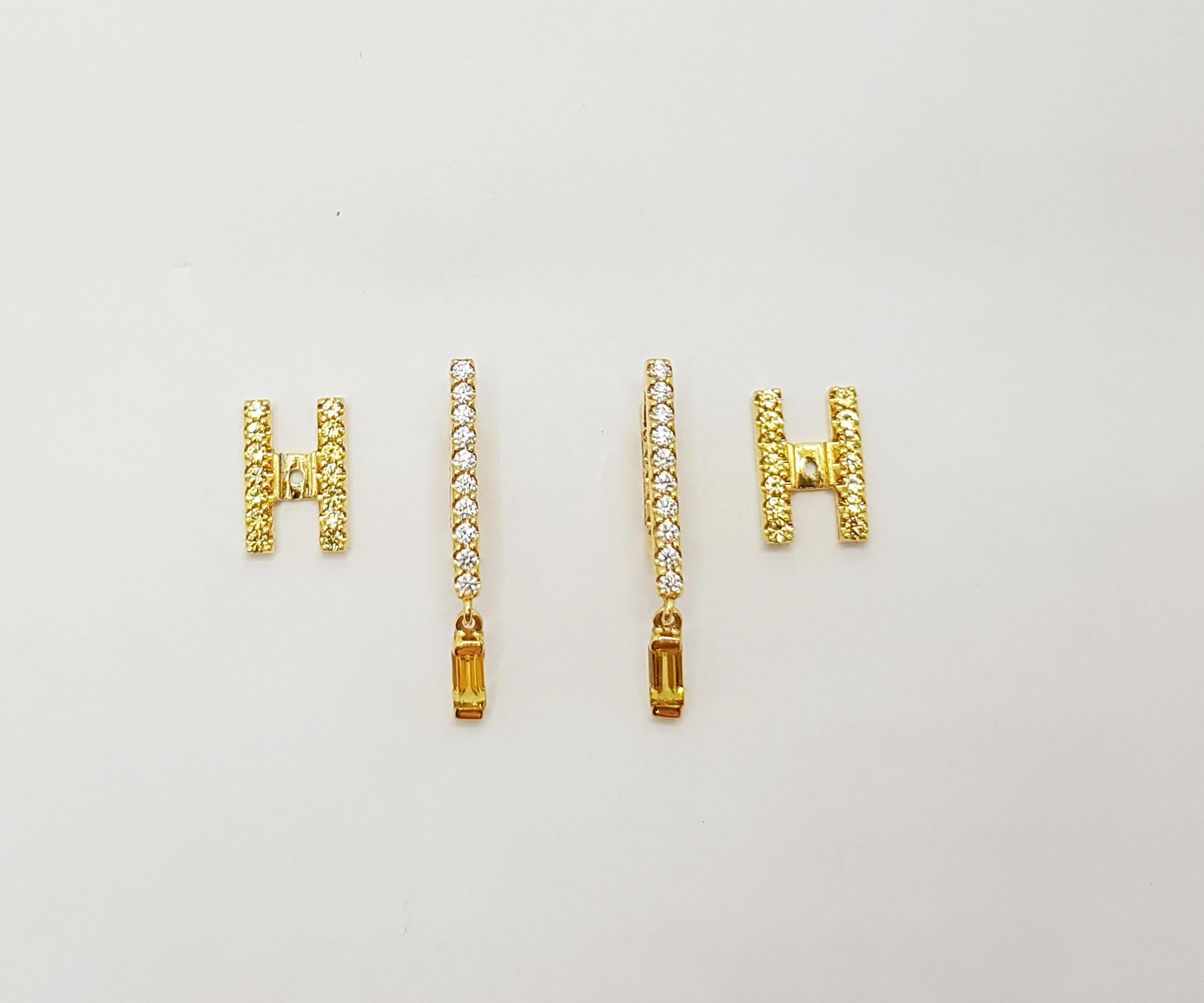 Yellow Sapphire with Diamond Earrings Set in 18 Karat Gold by Kavant & Sharart In New Condition For Sale In Bangkok, TH