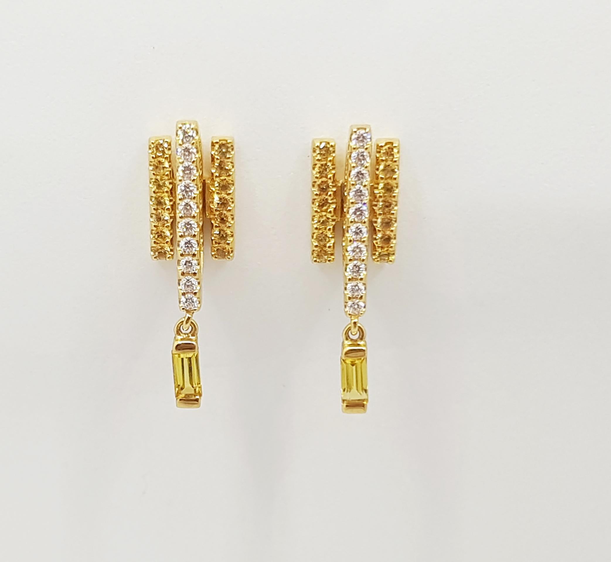 Women's Yellow Sapphire with Diamond Earrings Set in 18 Karat Gold by Kavant & Sharart For Sale
